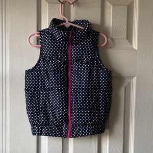 3T Navy Polka Dot Puffer Vest with Pink Zipper